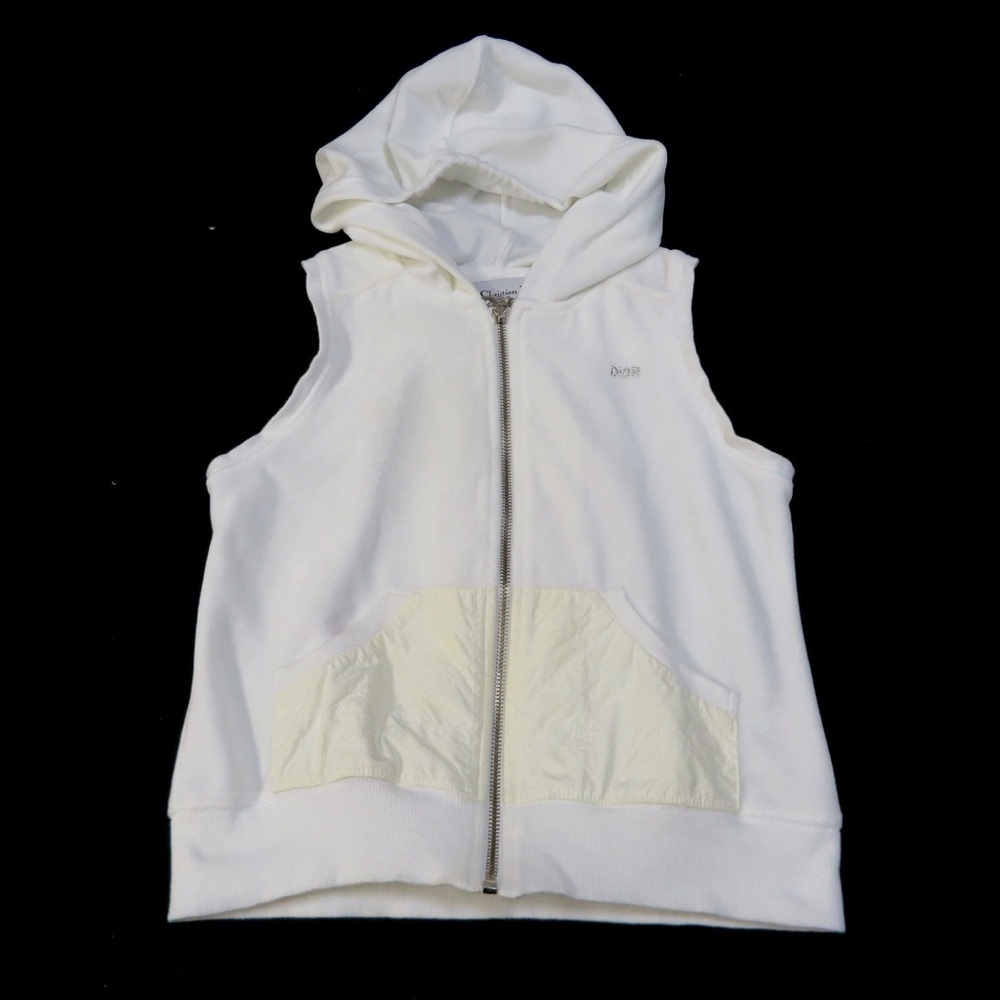 Dior Kids Cream-Accent White Hooded Zip Vest